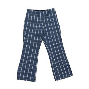 Women's Blue Gray Windowpane Plaid High Rise Flare Crop Pants A New Day Sz 10